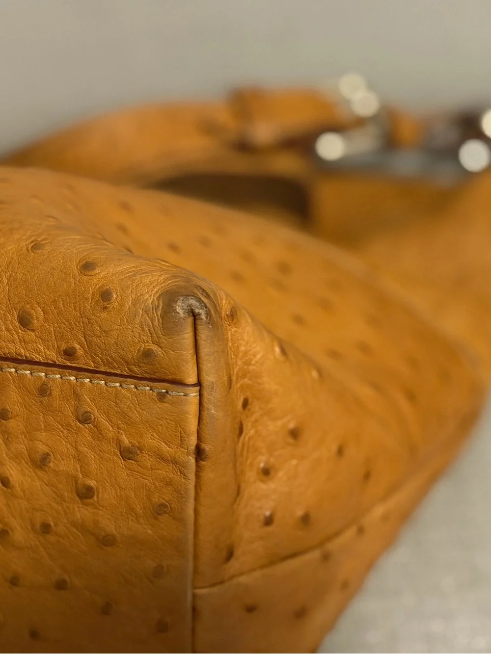 Dooney & Bourke Tan Ostrich-Embossed Leather Shoulder Bag